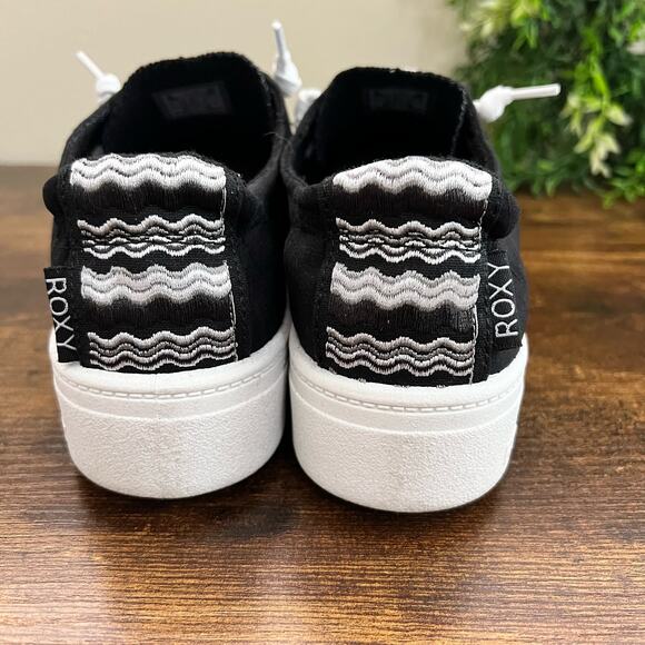 ROXY Bayshore Platform Sneakers 8.5 Black Canvas Lace Up Memory Foam Slip On - Picture 3 of 10